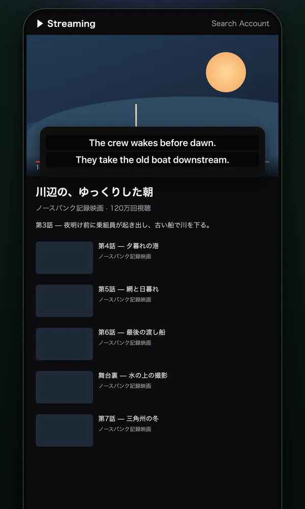 A sample video playing in a video app, with the Live Translation window showing translated subtitles over it
